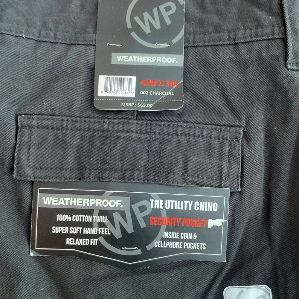 Weatherproof Mens Utility Chino Pants 002 Charcoal Gray‎ 42x30 SCWP706 New